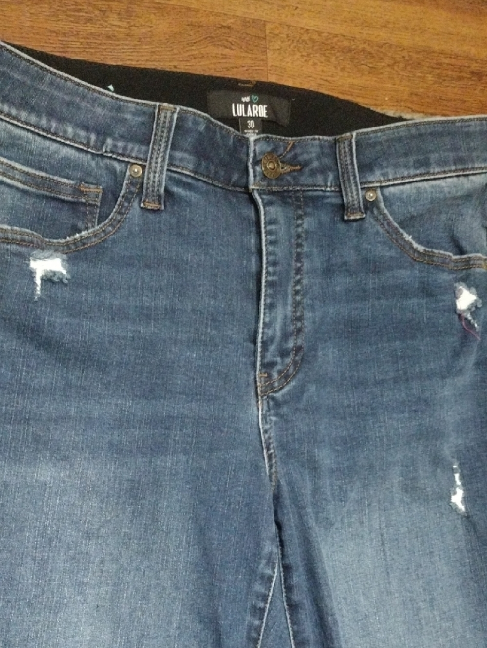LuLaRoe Women's Dark Blue Distressed Stretchy Skinny Jeans - Picture 3 of 10